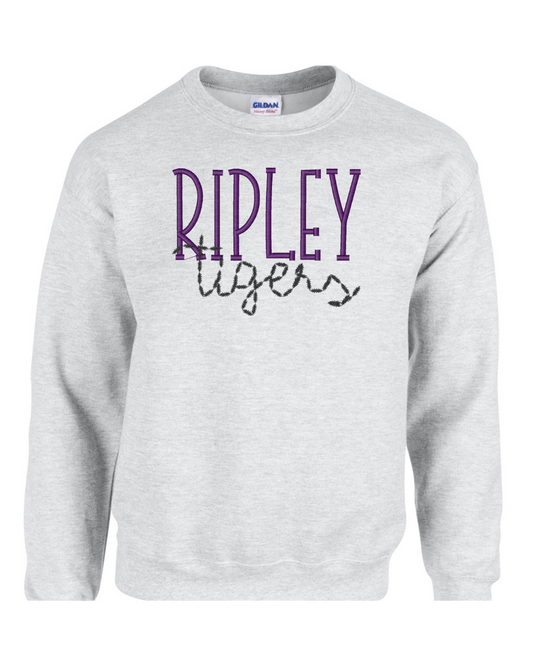 RIPLEY Tigers Embroidered Ash Grey Crew Neck Sweater