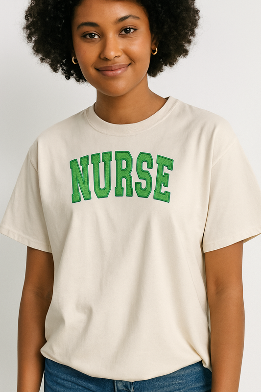 Green Glitter "NURSE" on Short Sleeve Comfort Color Shirt