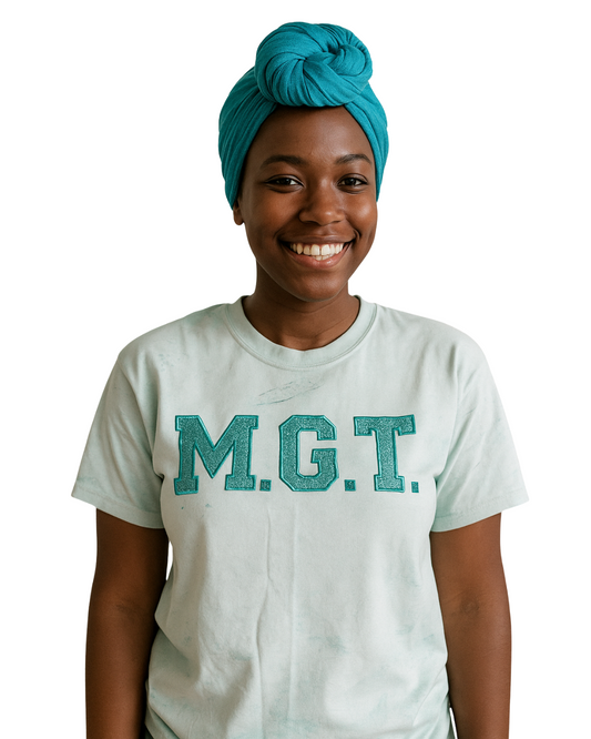 Teal Tie Dye Glitter M.G.T. Embroidered Comfort Color shirt