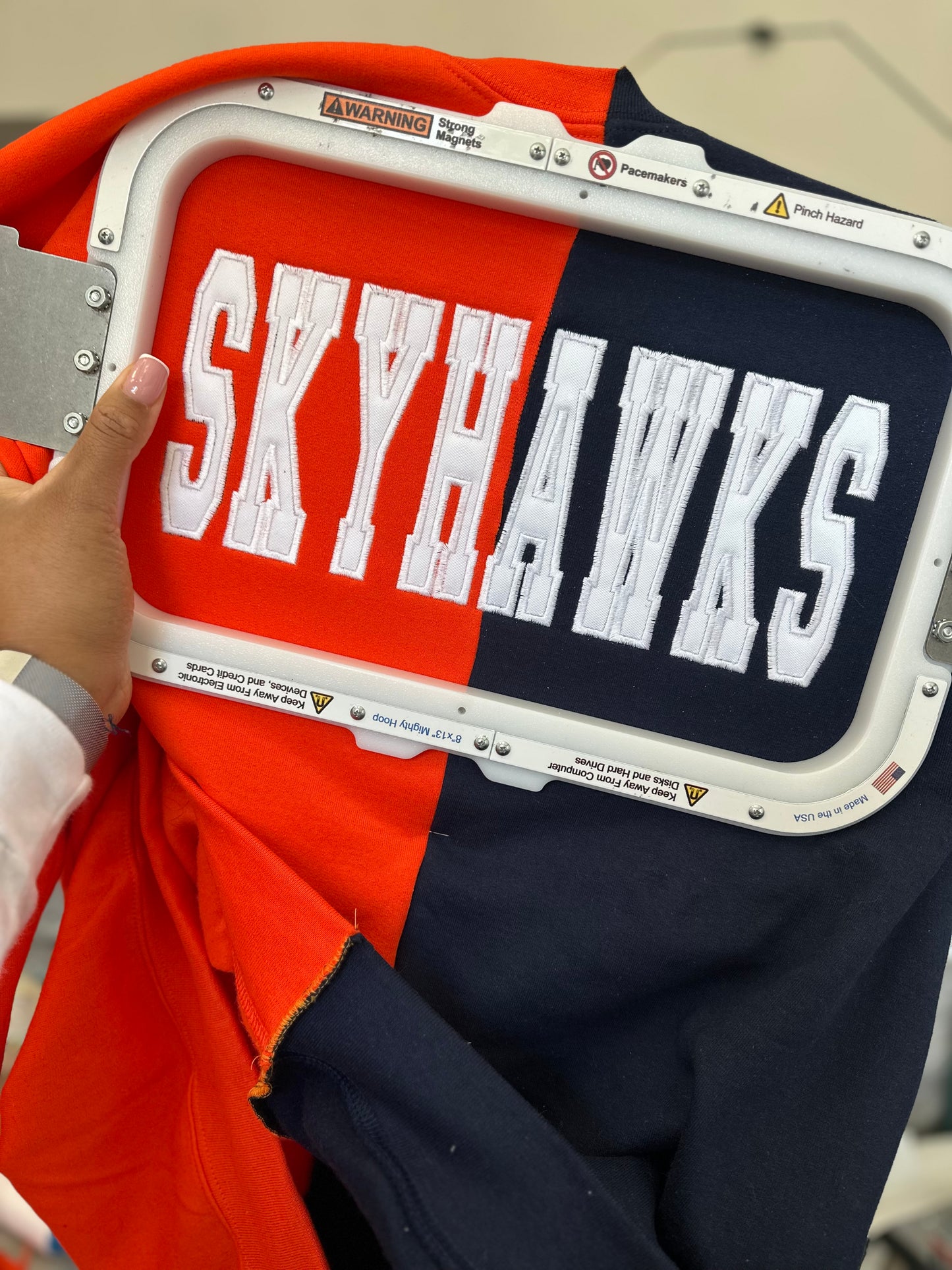 Skyhawks Split Orange / Navy Two Tone Sweater w/ FREE SHIPPING