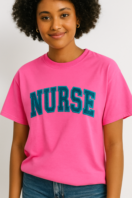 Embroidered Glitter "NURSE" Comfort Color Shirt