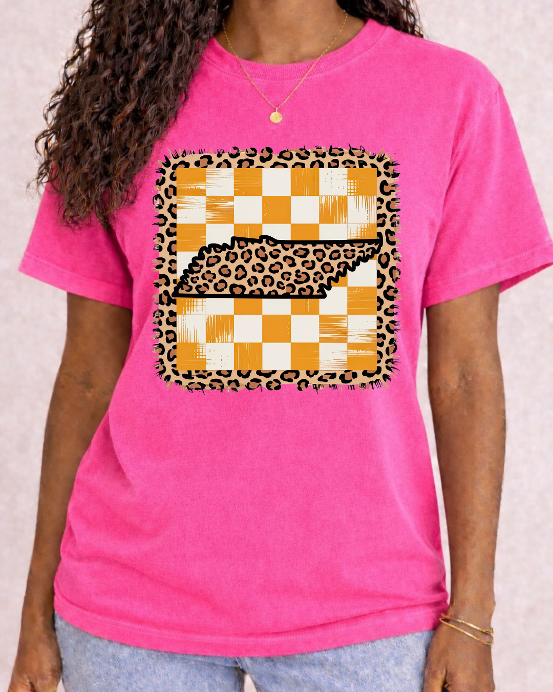 Tennessee Gingham and Leopard -  Comfort Color C1717 Graphic T shirt