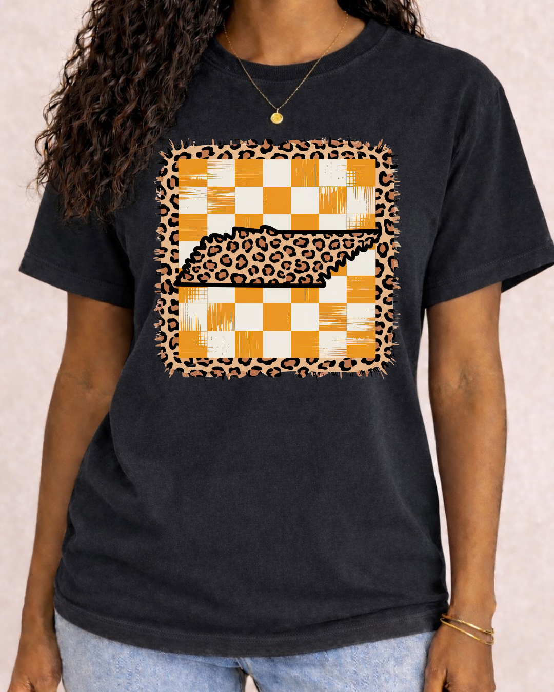 Tennessee Gingham and Leopard -  Comfort Color C1717 Graphic T shirt