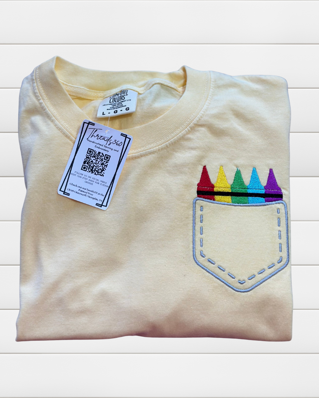 Short Sleeve Faux Embroidered Pocket with/Crayons