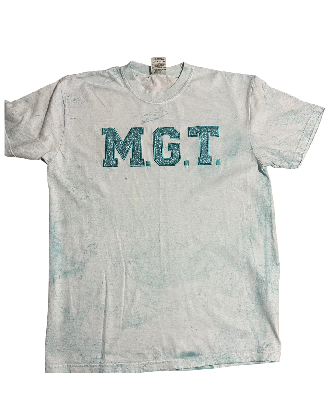 Teal Tie Dye Glitter M.G.T. Embroidered Comfort Color shirt