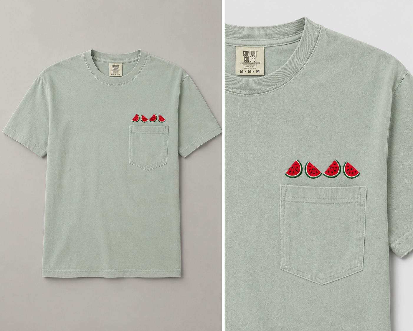 Watermelon Embroidered Comfort Colors Pocket T Shirt