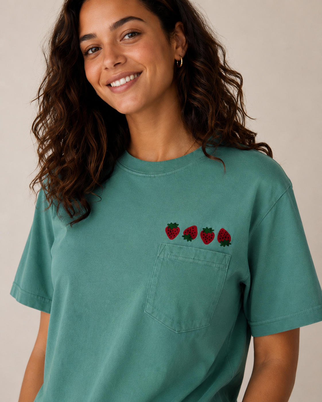 Strawberry Embroidered Comfort Colors Pocket T - Short Sleeve