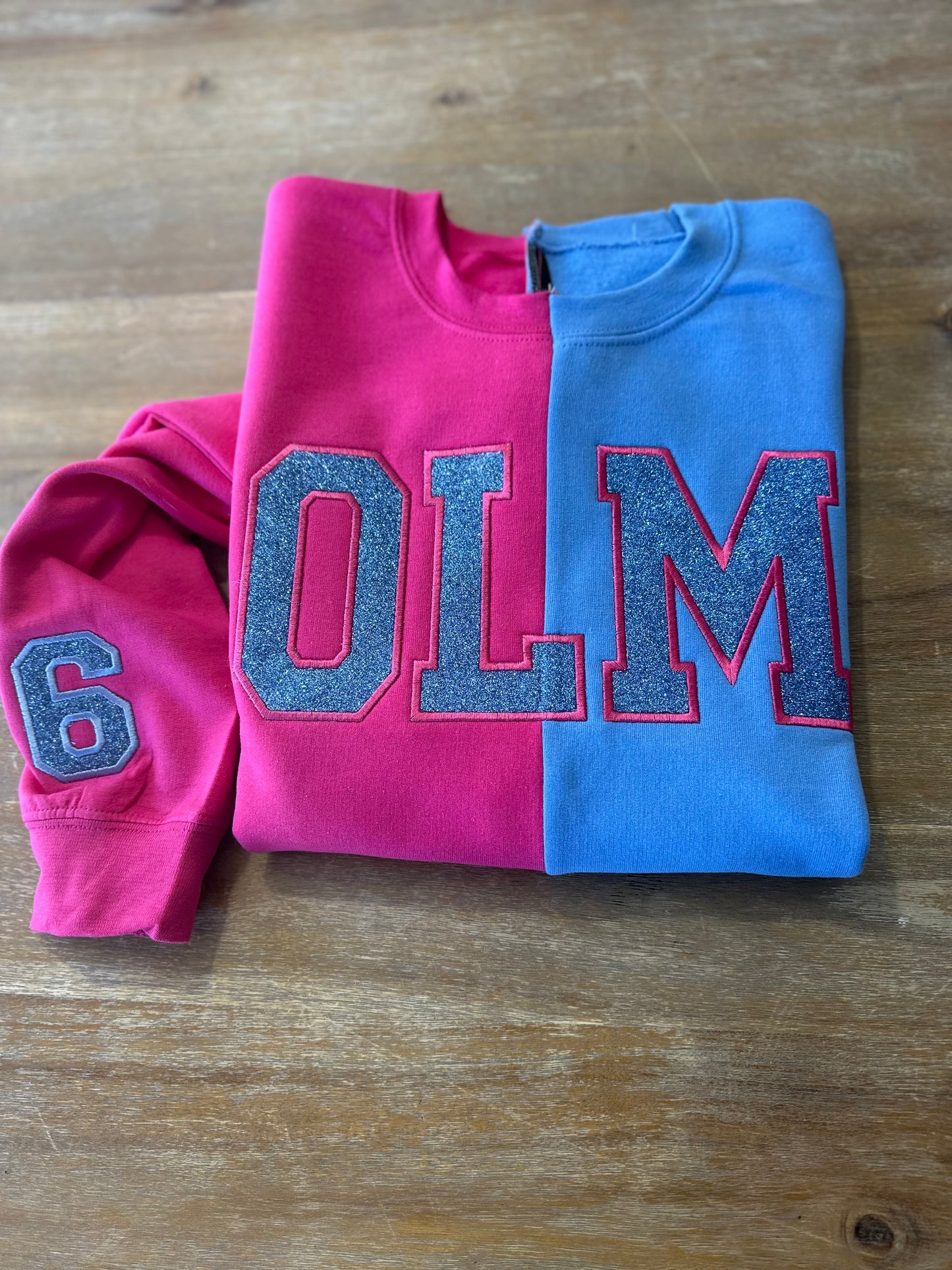 Custom Two Tone Split Embroidered Mascot Sweatshirt
