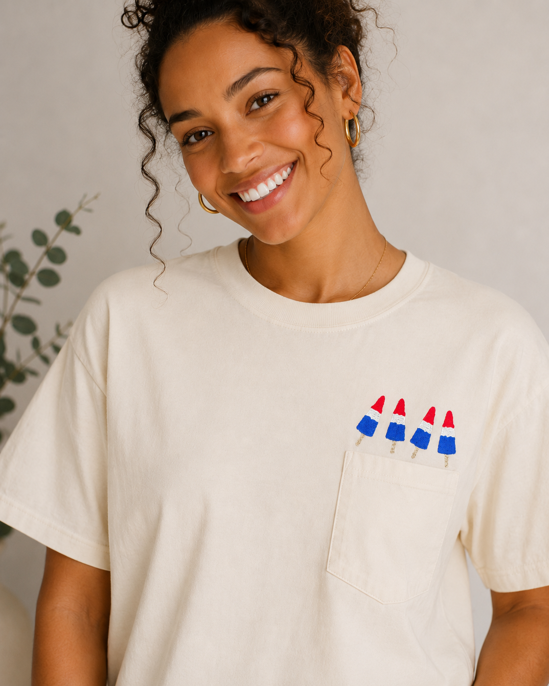 Red, White, and Blue Embroidered Frozen Pop Comfort Color Pocket T