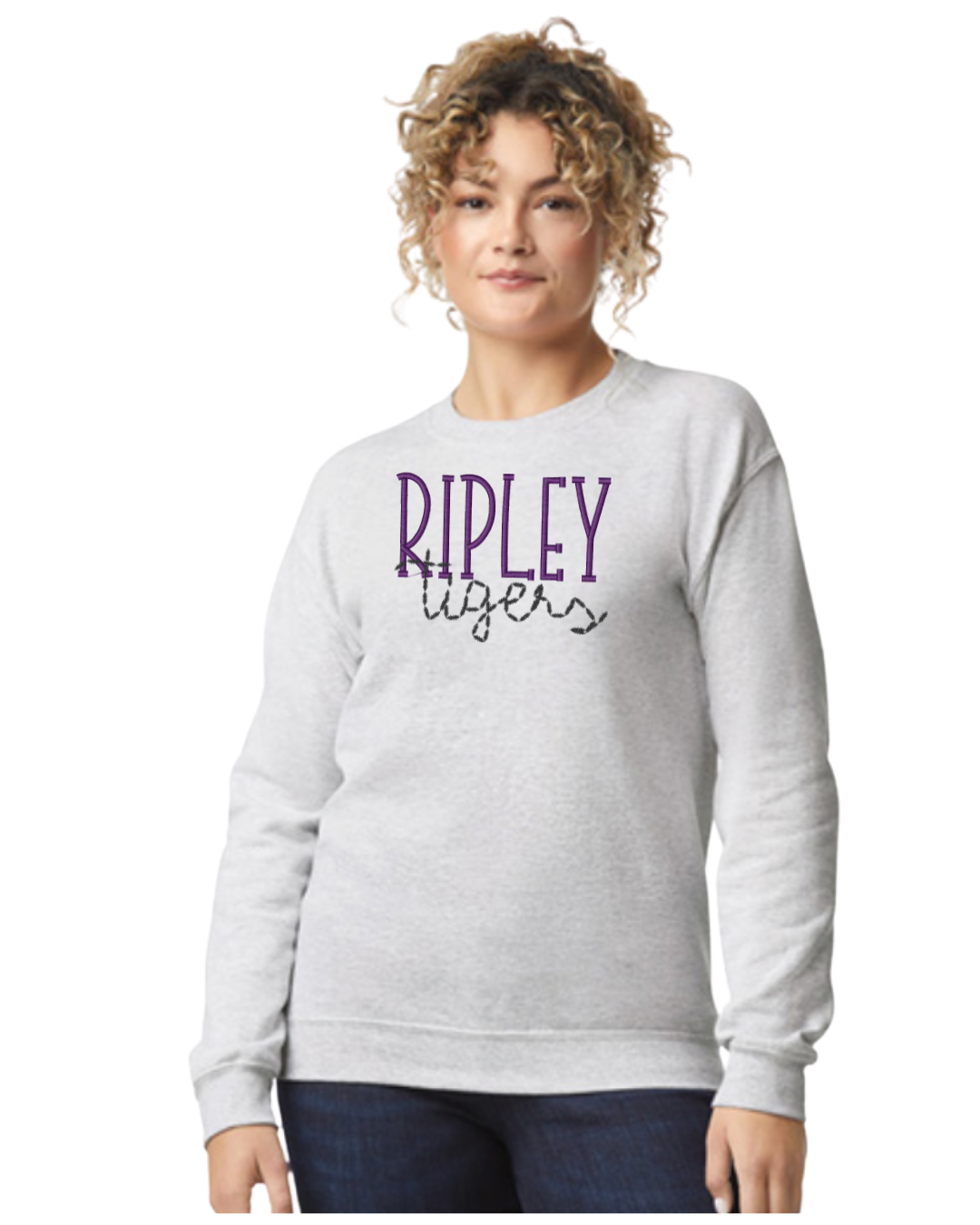 RIPLEY Tigers Embroidered Ash Grey Crew Neck Sweater