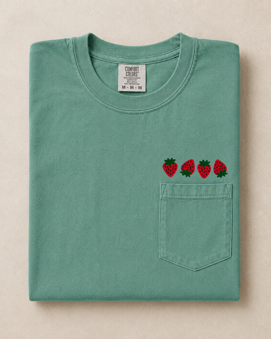 Strawberry Embroidered Comfort Colors Pocket T - Short Sleeve