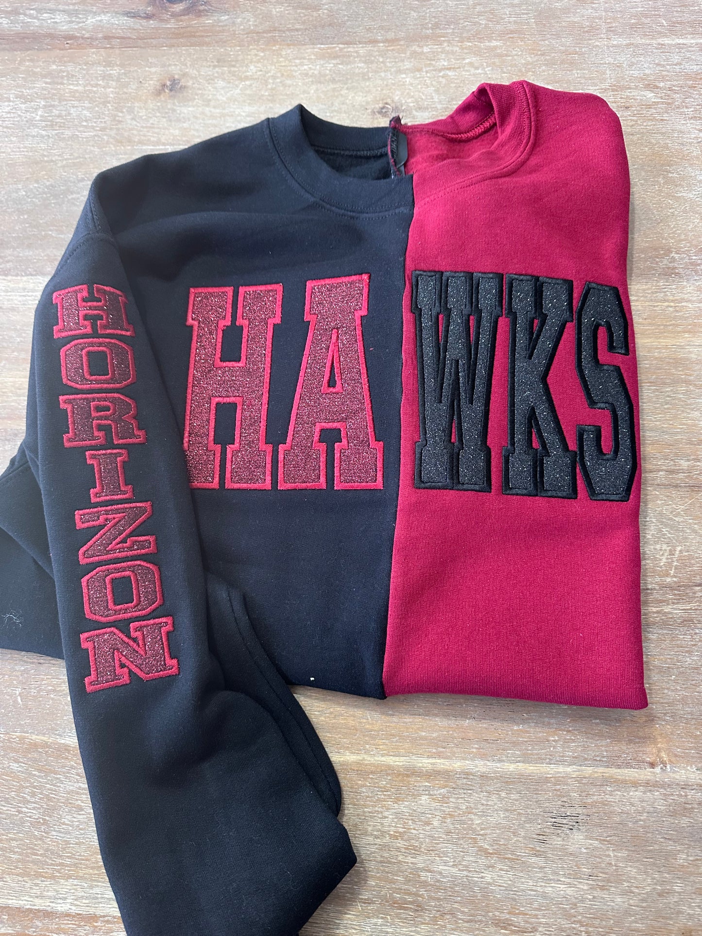 Custom Two Tone Split Embroidered Mascot Sweatshirt