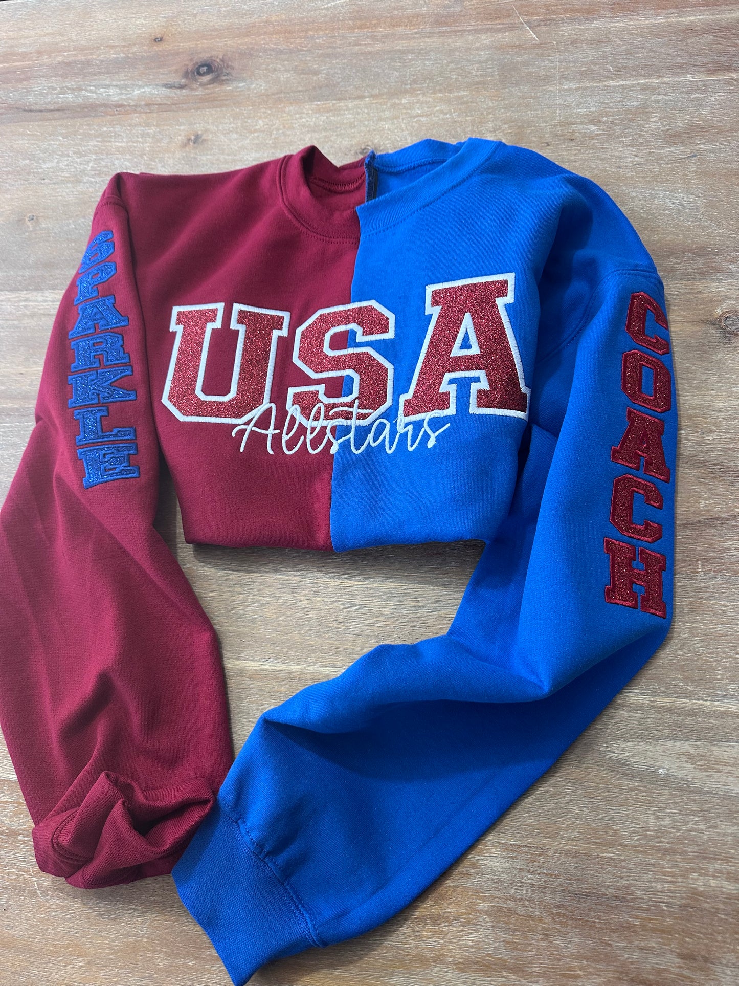 Custom Two Tone Split Embroidered Mascot Sweatshirt