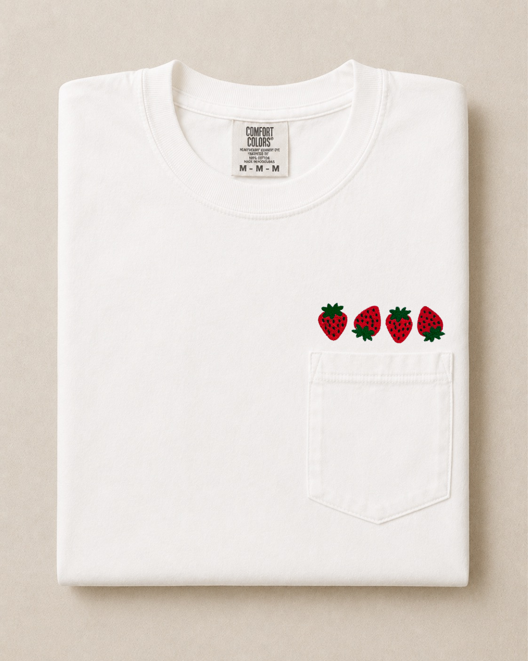 Strawberry Embroidered Comfort Colors Pocket T - Short Sleeve