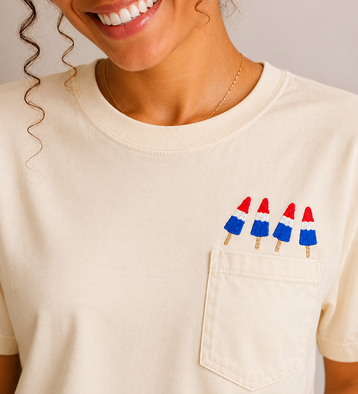 Red, White, and Blue Embroidered Frozen Pop Comfort Color Pocket T