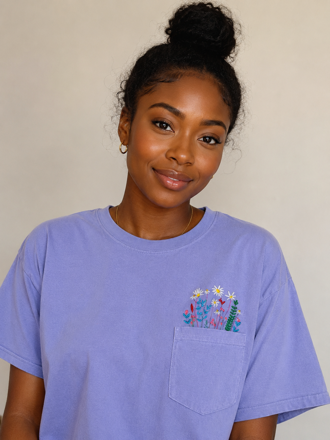 Wildflowers Embroidered Short Sleeve Pocket Tee