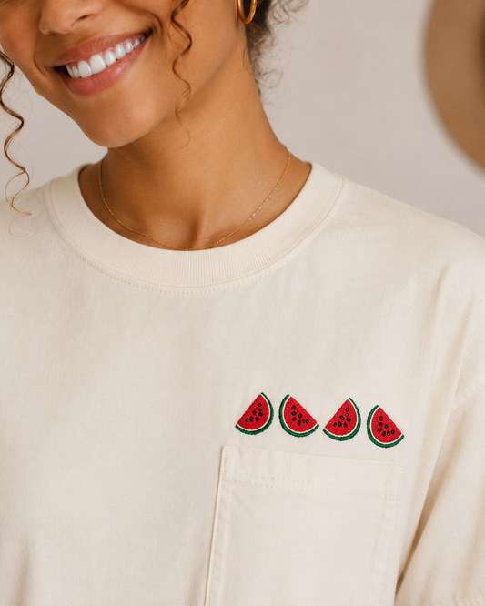Watermelon Embroidered Comfort Colors Pocket T Shirt