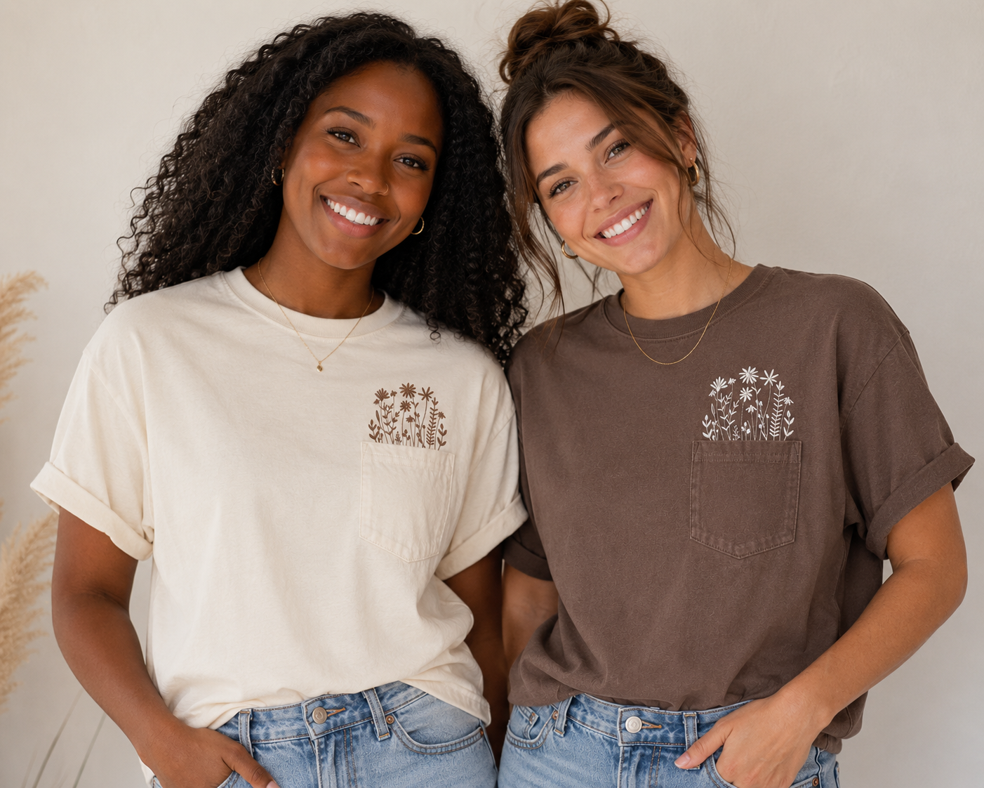 Minimal Ivory Brown Wildflower Pocket Tee | Comfort Colors