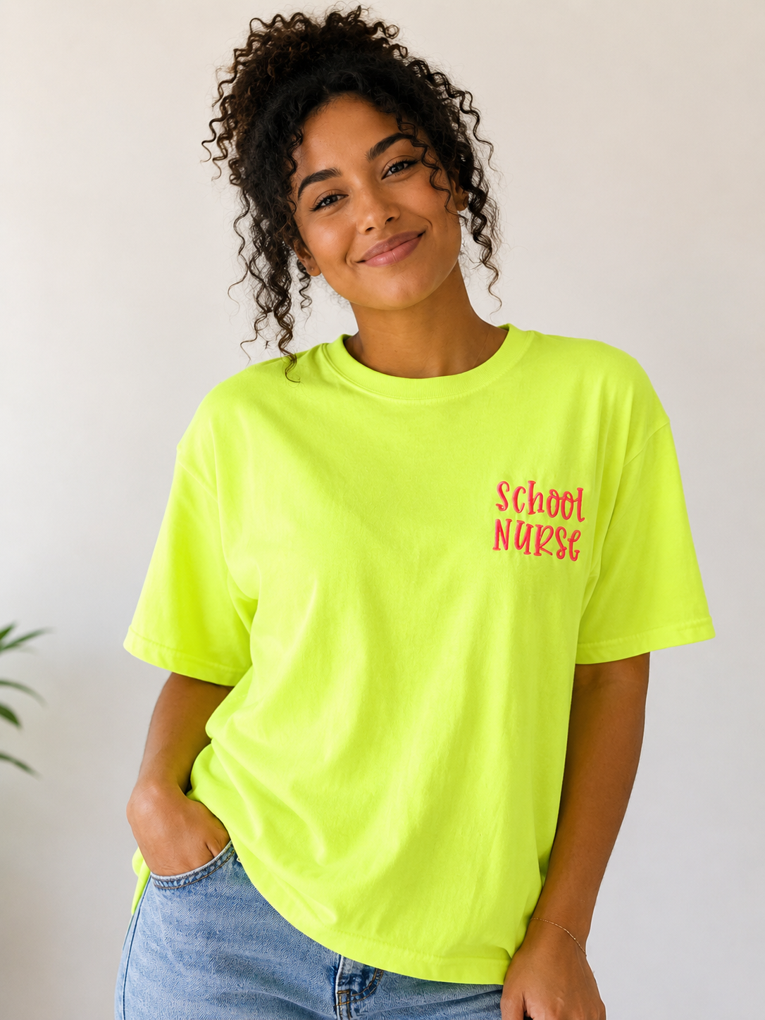 Personalized Nurse Left Chest Farmhouse Script Embroidered Neon Comfort Colors C1717 Shirts