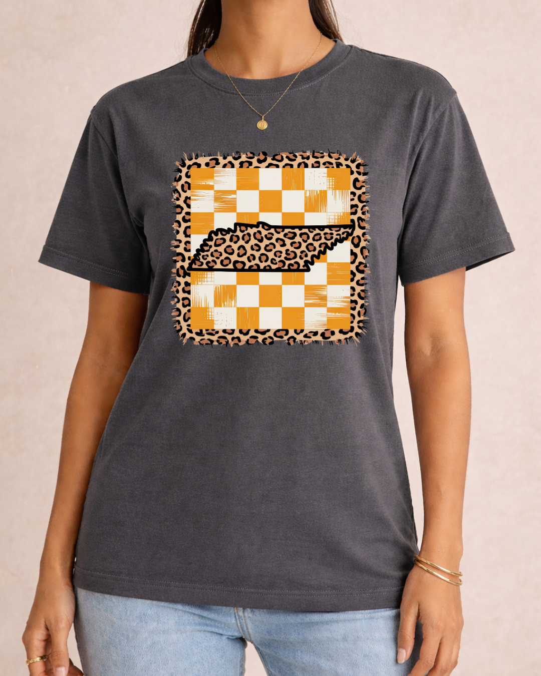 Tennessee Gingham and Leopard -  Comfort Color C1717 Graphic T shirt