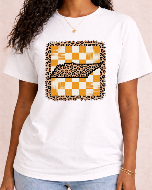 Tennessee Gingham and Leopard -  Comfort Color C1717 Graphic T shirt