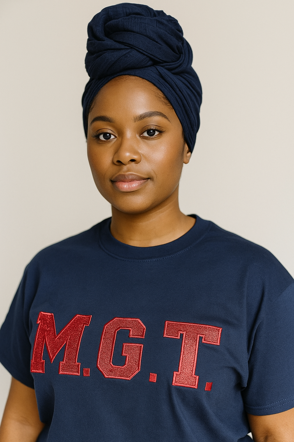 Navy with Red Glitter M.G.T. Embroidered Comfort Color shirt