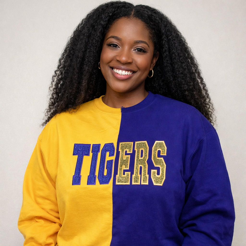 Custom Two Tone Split Embroidered Mascot Sweatshirt