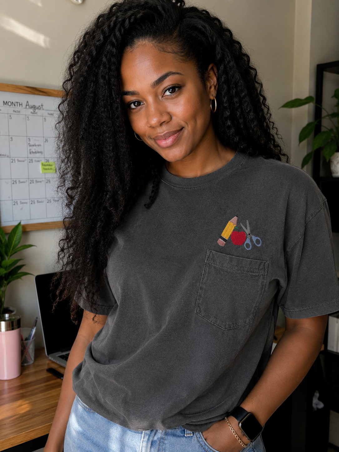 Back To School | Apple Pencil Scissors | Adult Short Sleeve Comfort Colors Pocket T Shirt