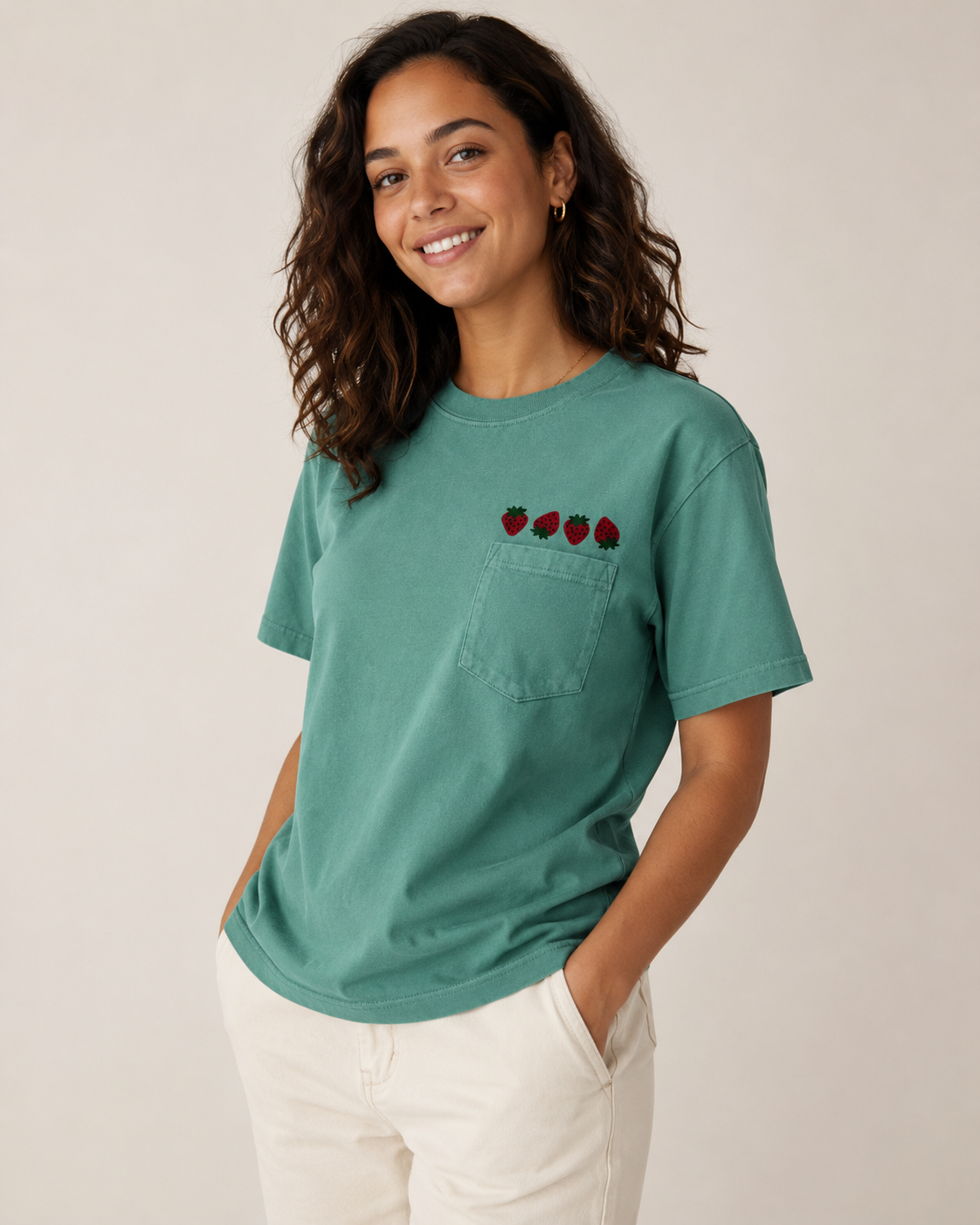 Strawberry Embroidered Comfort Colors Pocket T - Short Sleeve