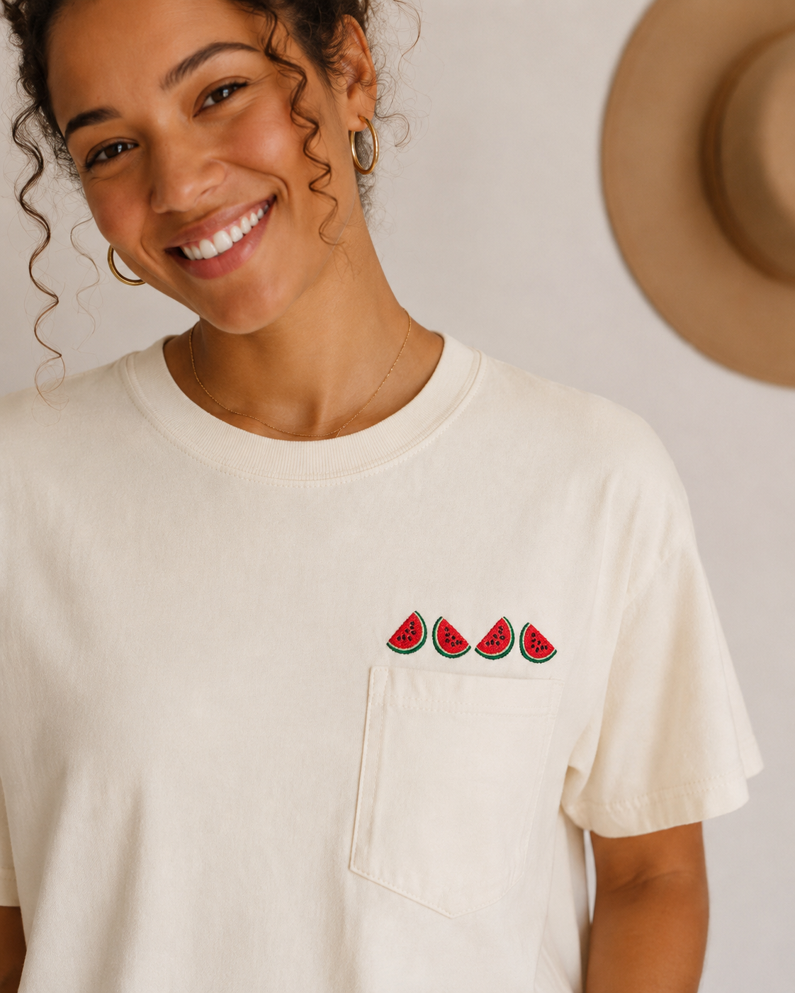 Watermelon Embroidered Comfort Colors Pocket T Shirt