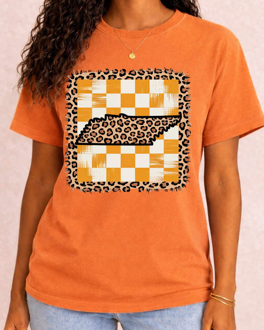 Tennessee Gingham and Leopard -  Comfort Color C1717 Graphic T shirt