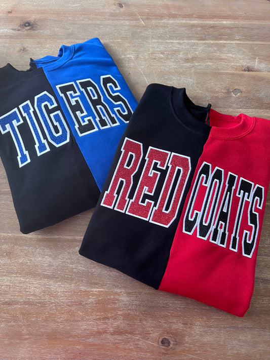 Custom Two Tone Split Embroidered Mascot Sweatshirt