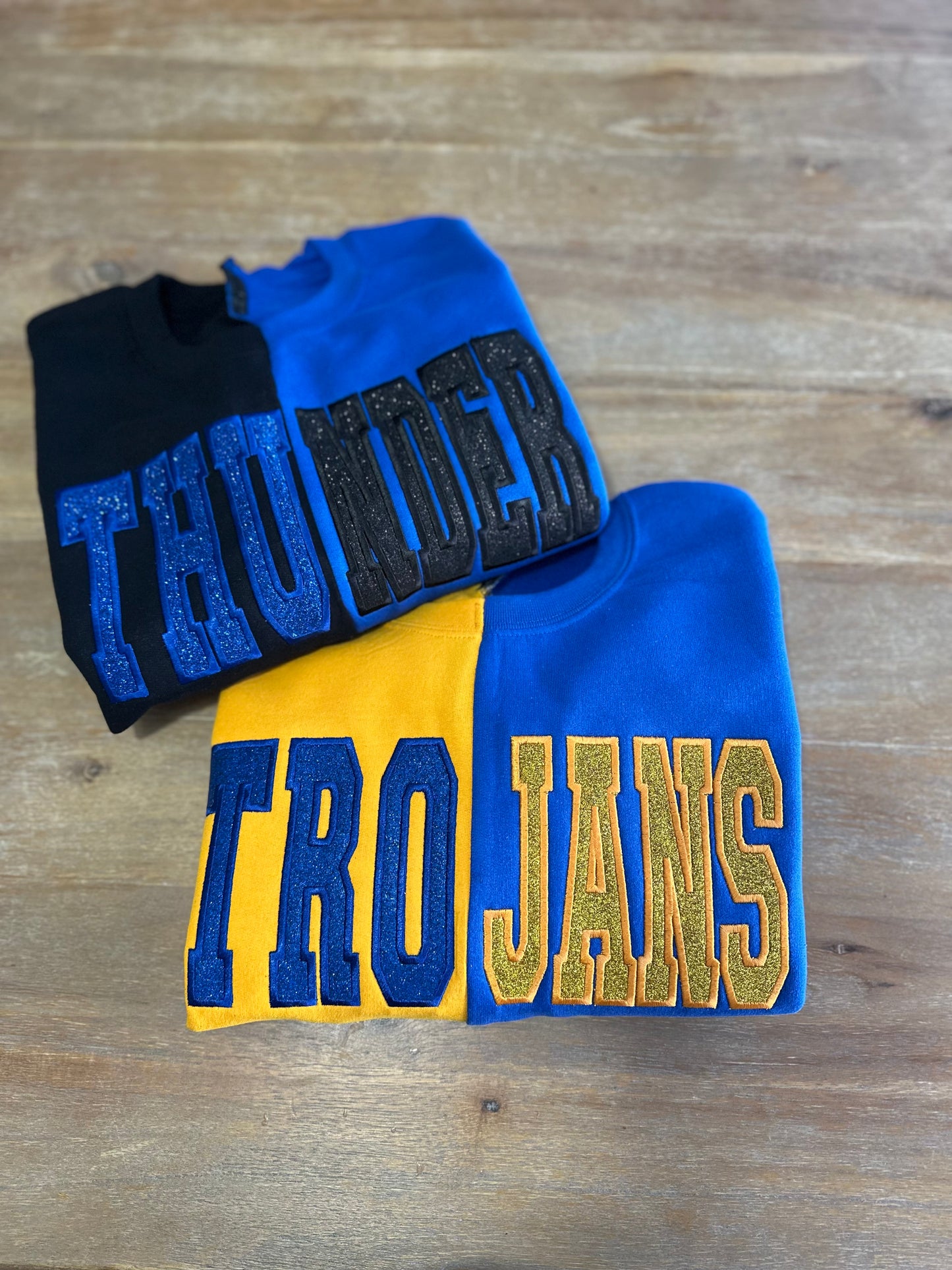 Custom Two Tone Split Embroidered Mascot Sweatshirt