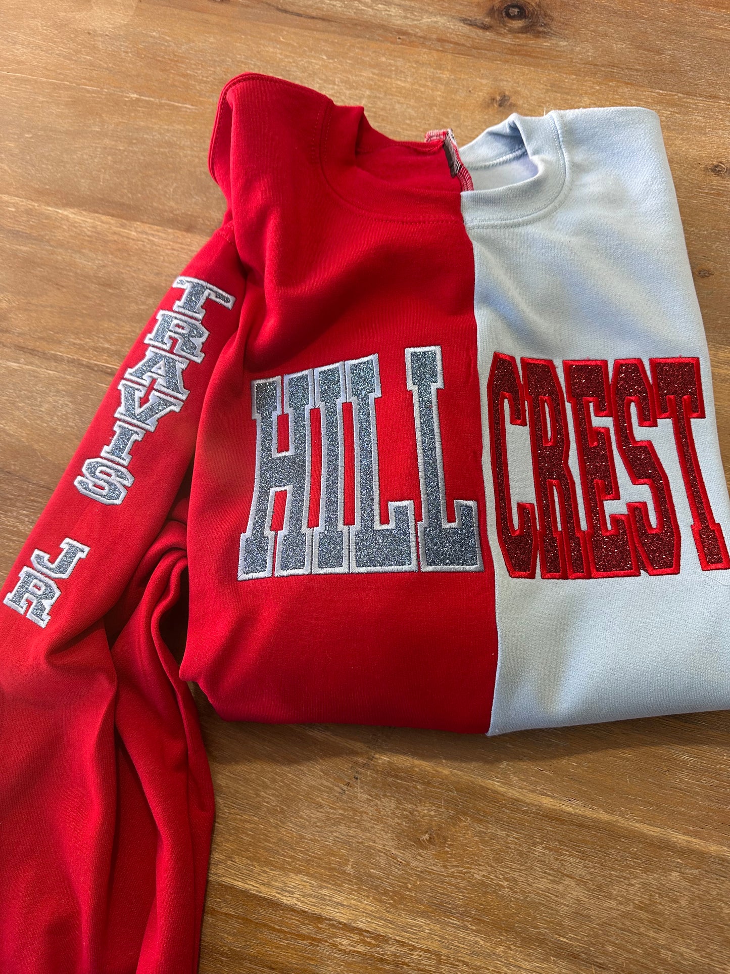 Custom Two Tone Split Embroidered Mascot Sweatshirt