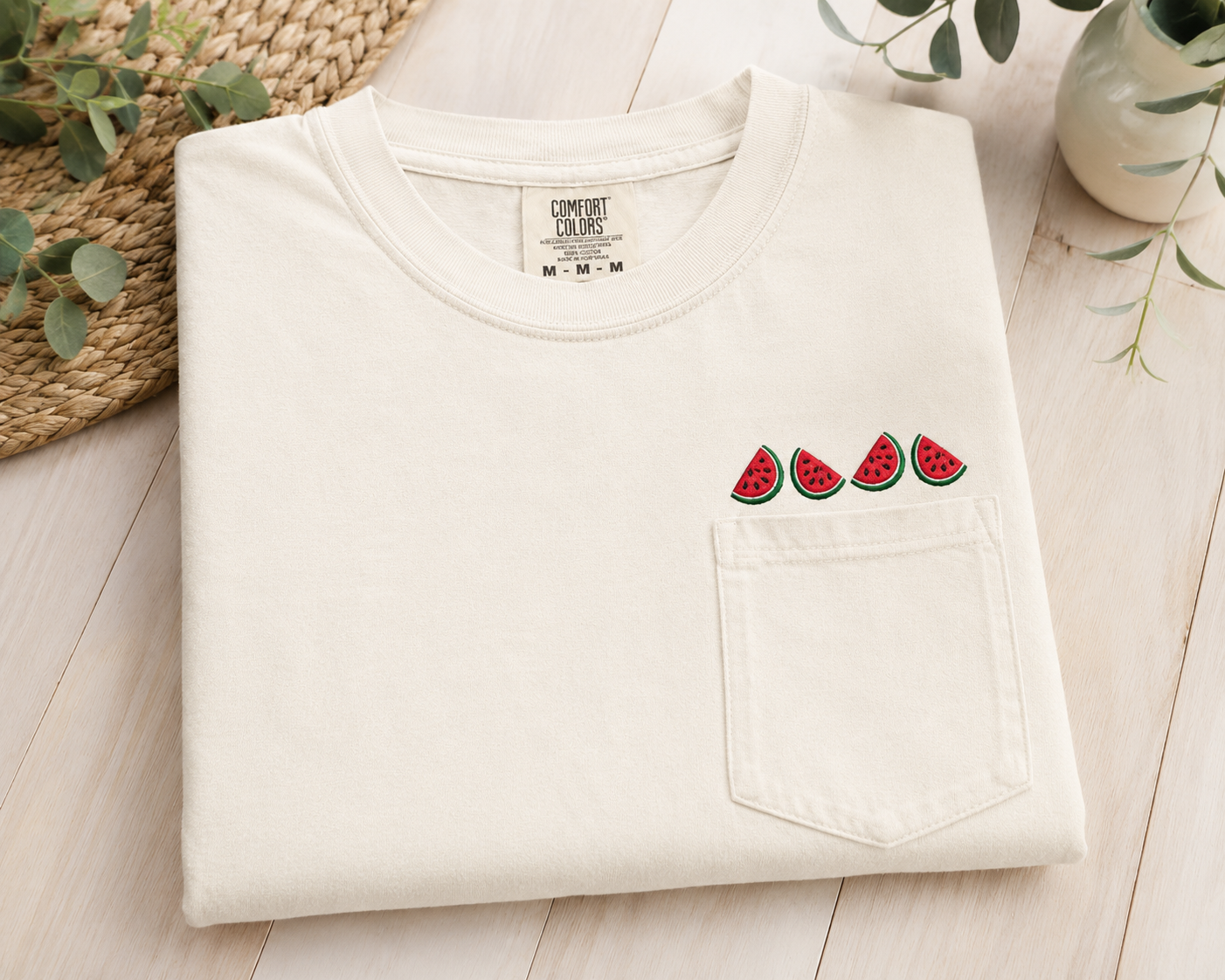 Watermelon Embroidered Comfort Colors Pocket T Shirt