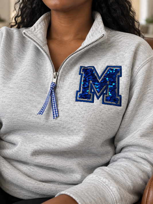 Embroidered Sequin Mascot Quarter Zip Sweater - Custom