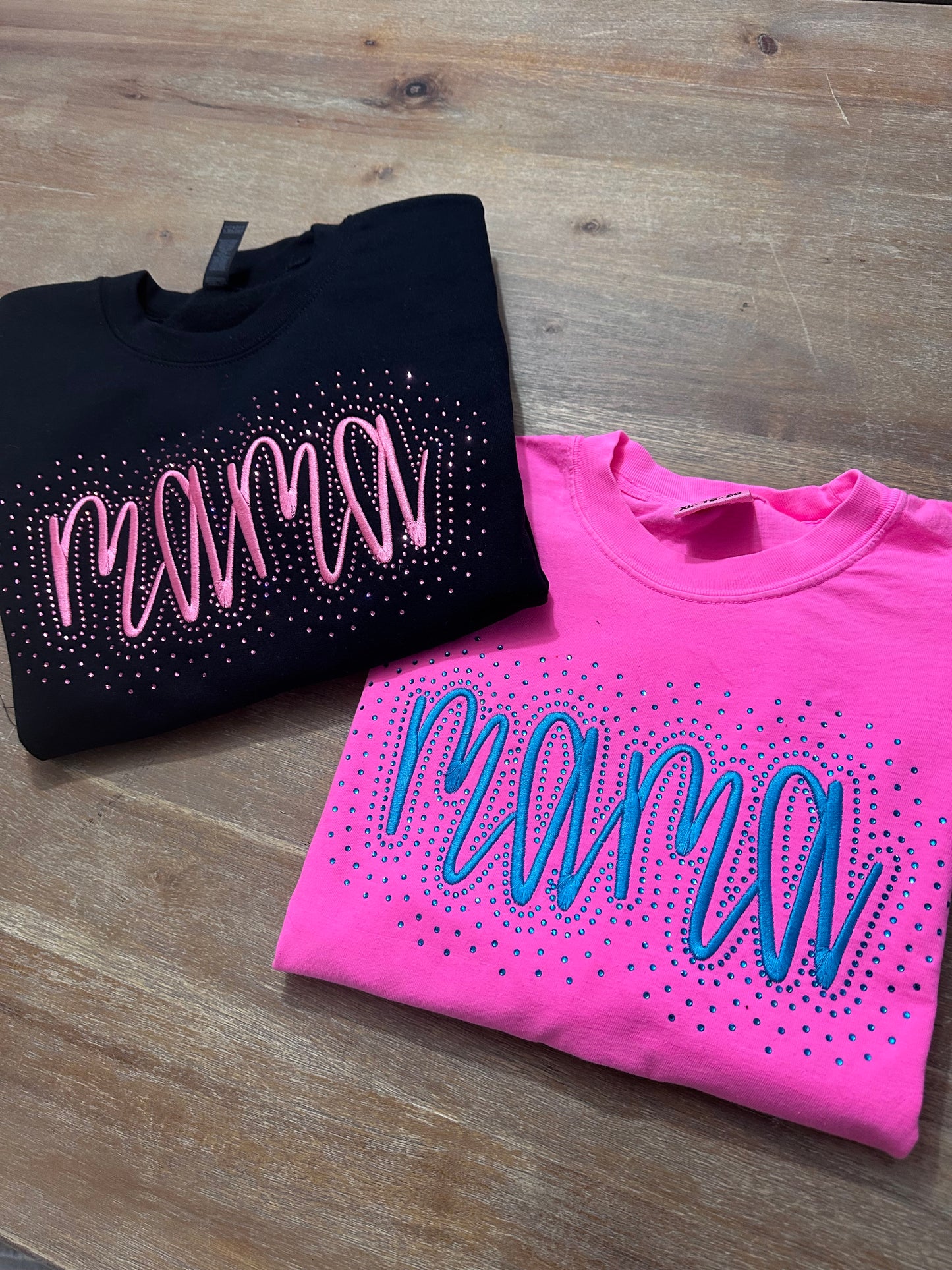 Custom MAMA Embroidered Bling Rhinestone Shirt / Sweatshirt