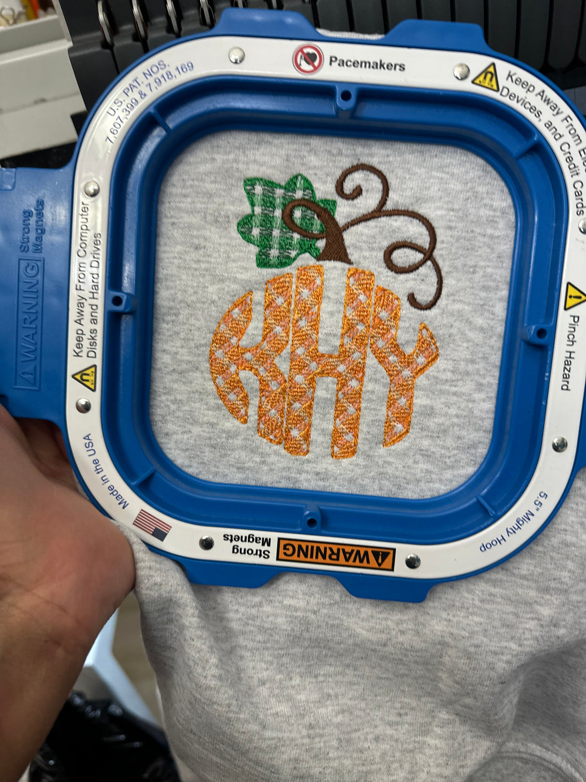 Gingham Pumpkin Monogramed Quarter Zip Sweater
