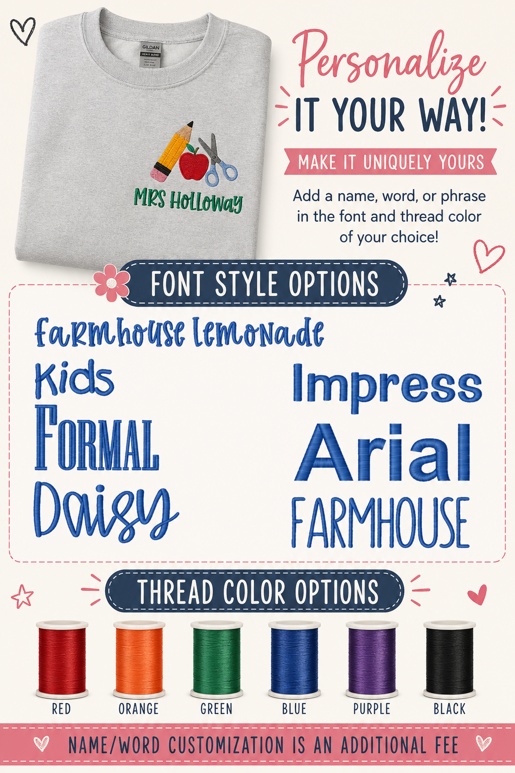 Back To School Embroidered Crewneck Gildan 1800 Sweater