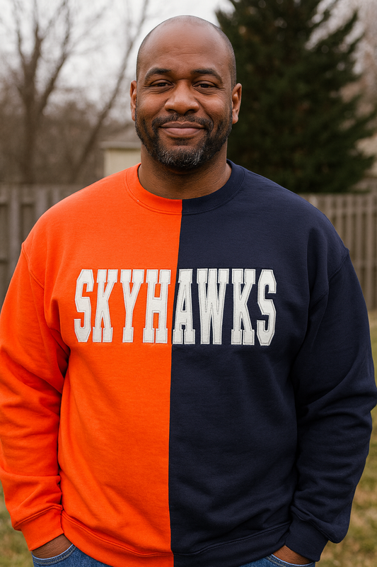 Skyhawks Split Orange / Navy Two Tone Sweater w/ FREE SHIPPING