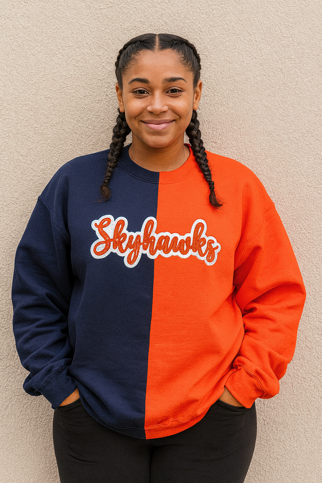 Skyhawks Split Two Tone Orange and Navy Sweater for Her w/Free Shipping