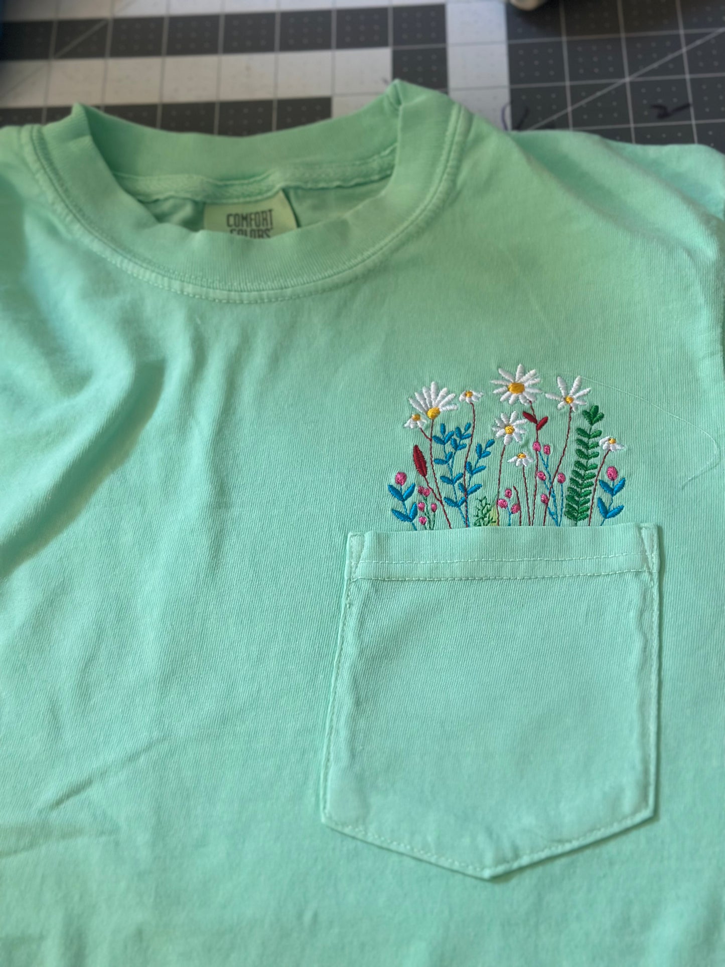 Wildflowers Embroidered Short Sleeve Pocket Tee