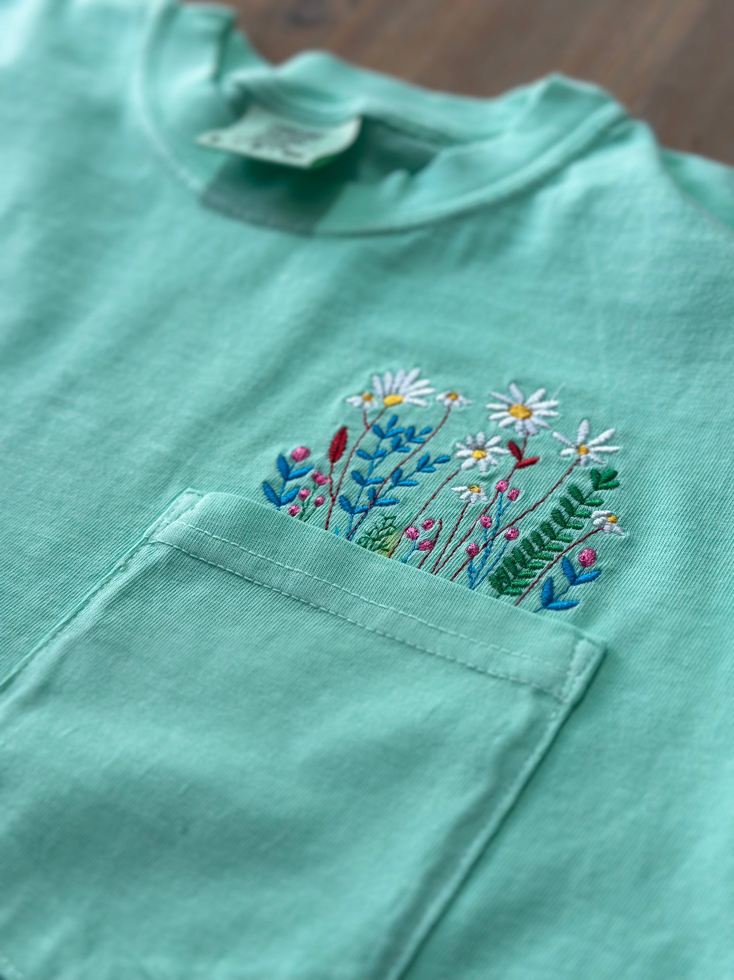 Wildflowers Embroidered Short Sleeve Pocket Tee