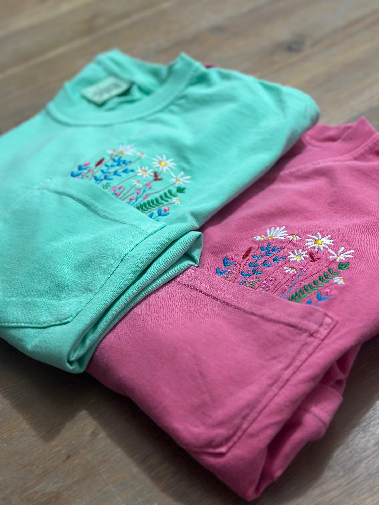 Wildflowers Embroidered Short Sleeve Pocket Tee