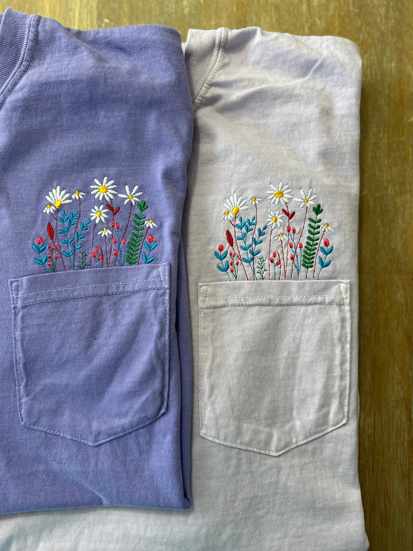 Wildflowers Embroidered Short Sleeve Pocket Tee