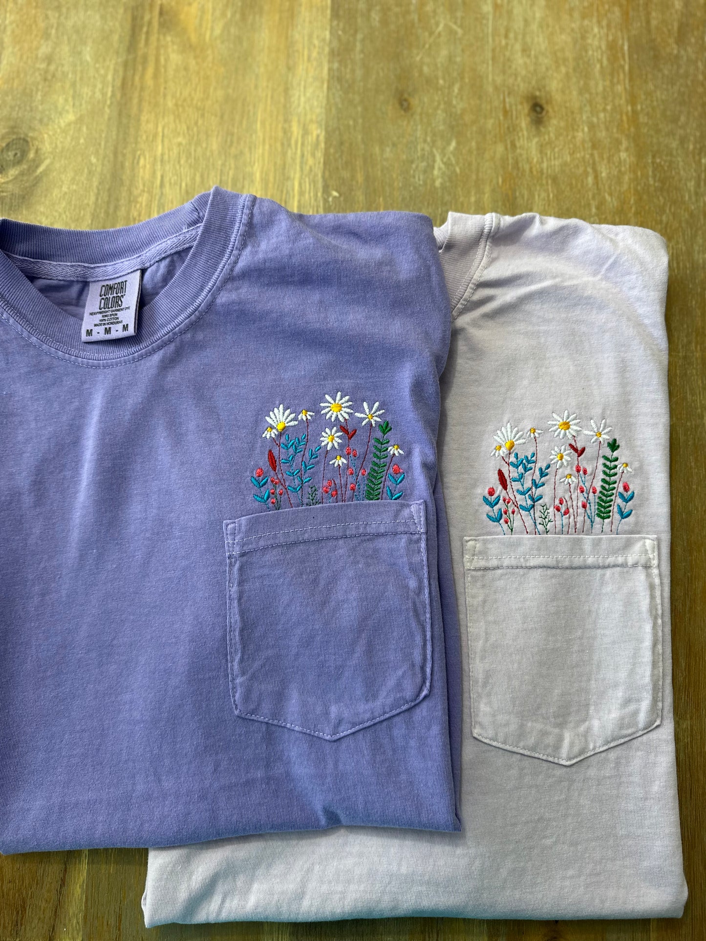 Wildflowers Embroidered Short Sleeve Pocket Tee