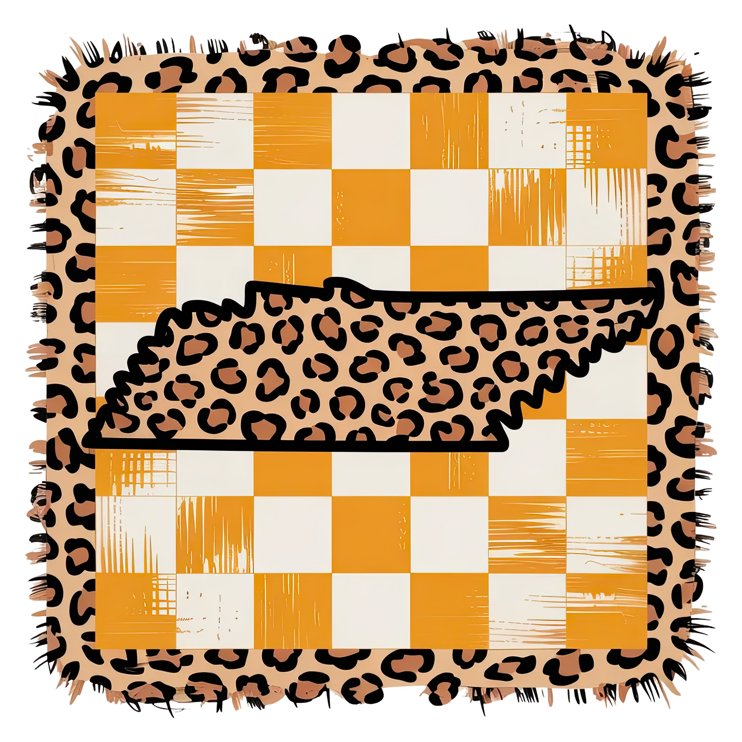 State of Tennessee Checkered and Leopard Print DTF Transfer Only