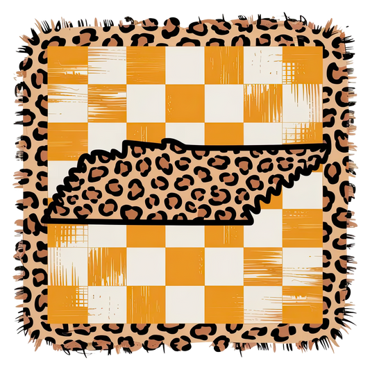 State of Tennessee Checkered and Leopard Print DTF Transfer Only
